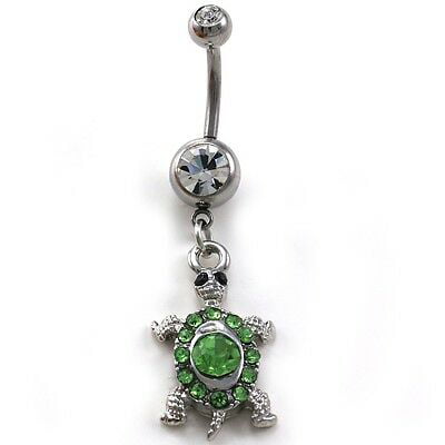 NEW Green Sea Turtle Turtoise Dangle Belly Button Ring Navel Animal Body Jewelry